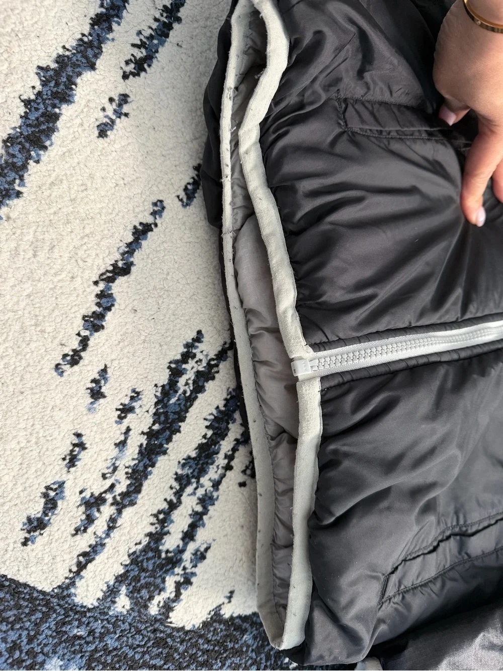 The North Face Kids Black Hooded Puffer Jacket with Light Gray Trim